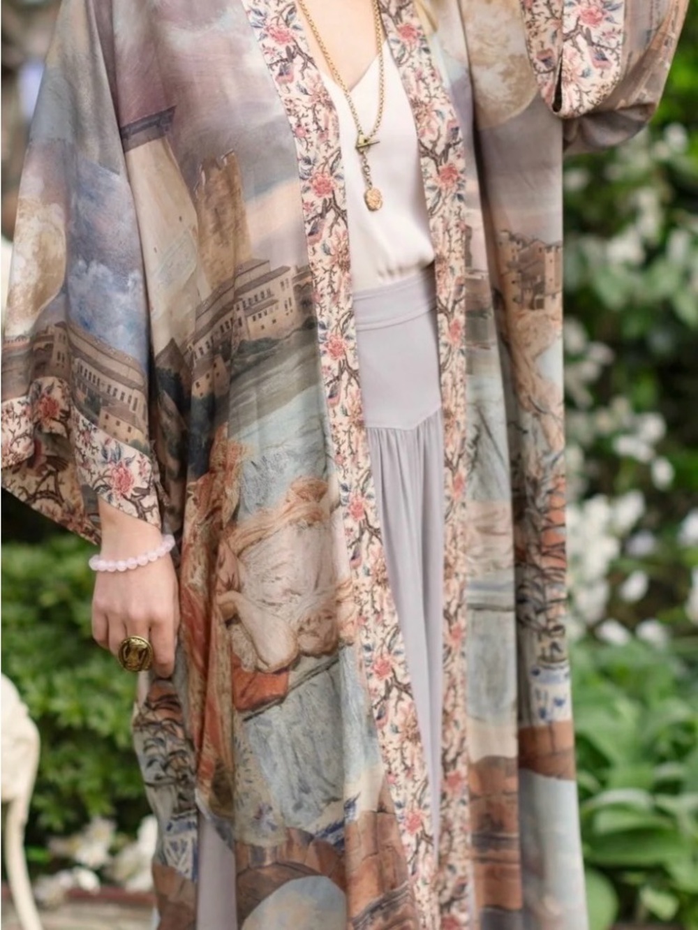 Market of Stars Imaginarium Opera Scenic Print Kimono Robe in Muted Pastels